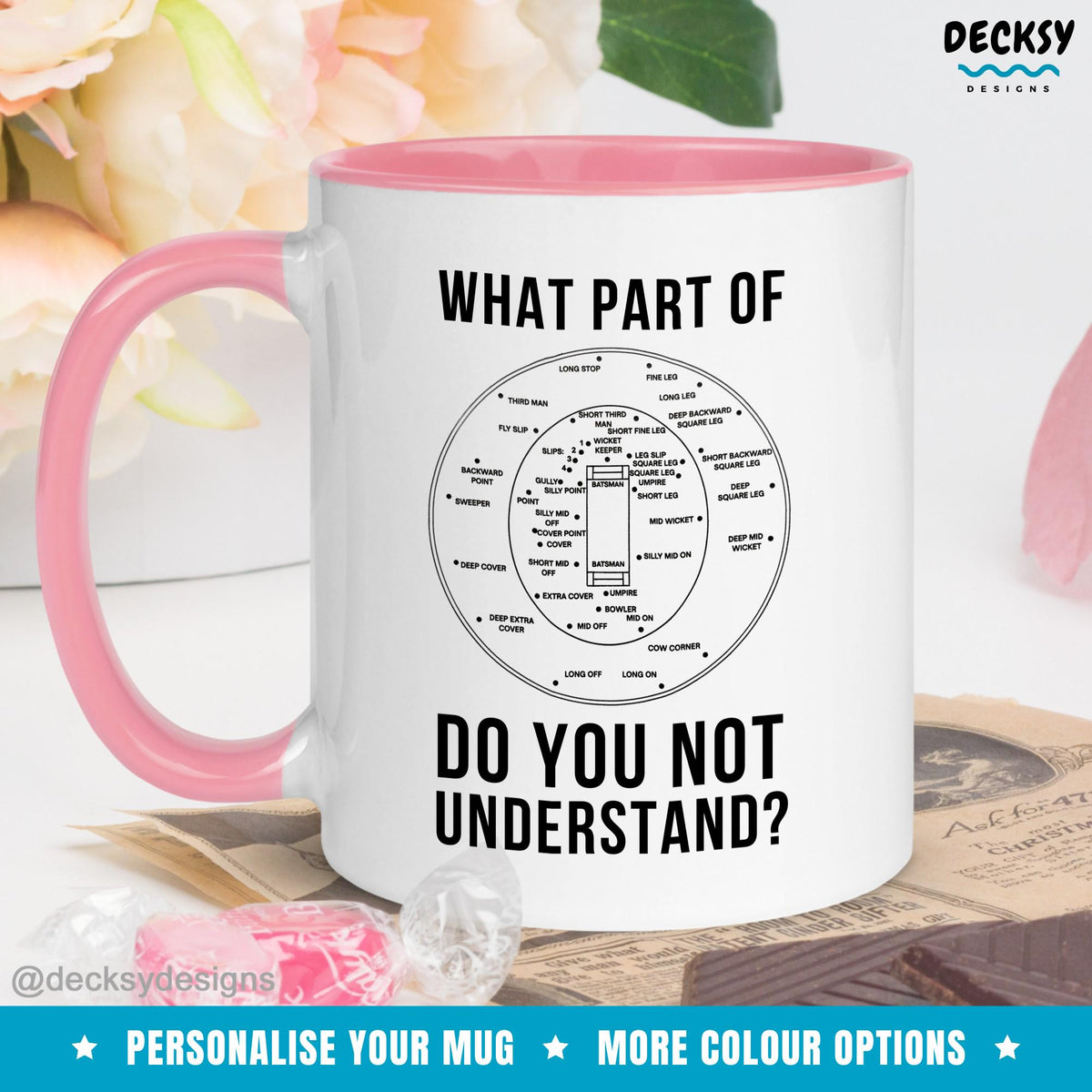 Cricket Field Positions Mug, Funny Cricketer Gift, Personalised Coffee Cup Mugs by DecksyDesigns