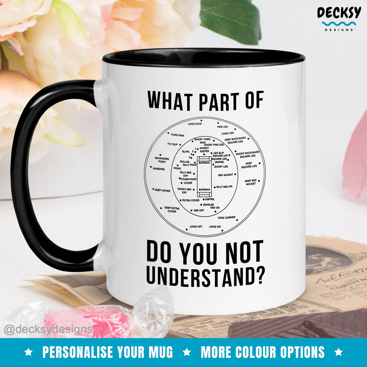 Cricket Field Positions Mug, Funny Cricketer Gift, Personalised Coffee Cup Mugs by DecksyDesigns