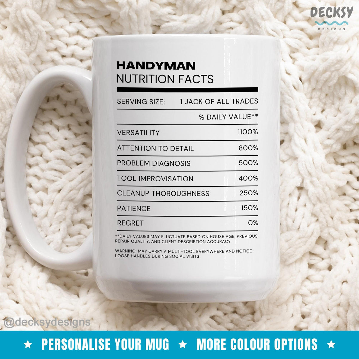 Handyman Gift Mug, Custom Tradie Coffee Cup Mugs by DecksyDesigns