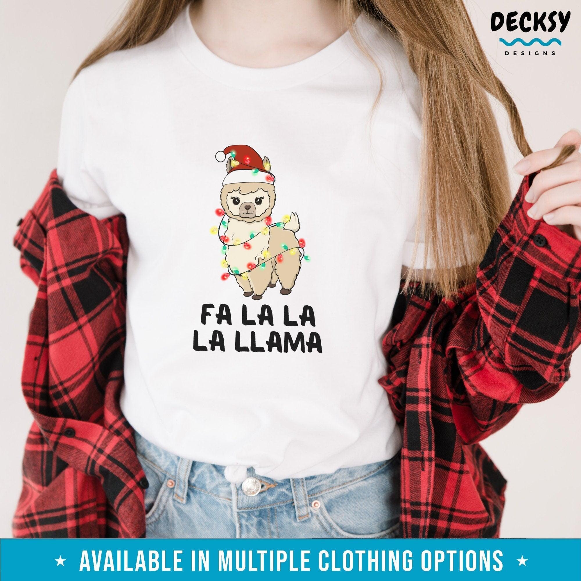 Llama Christmas Shirt, Cute Farm Animal Gift-Clothing:Gender-Neutral Adult Clothing:Tops & Tees:T-shirts:Graphic Tees-DecksyDesigns