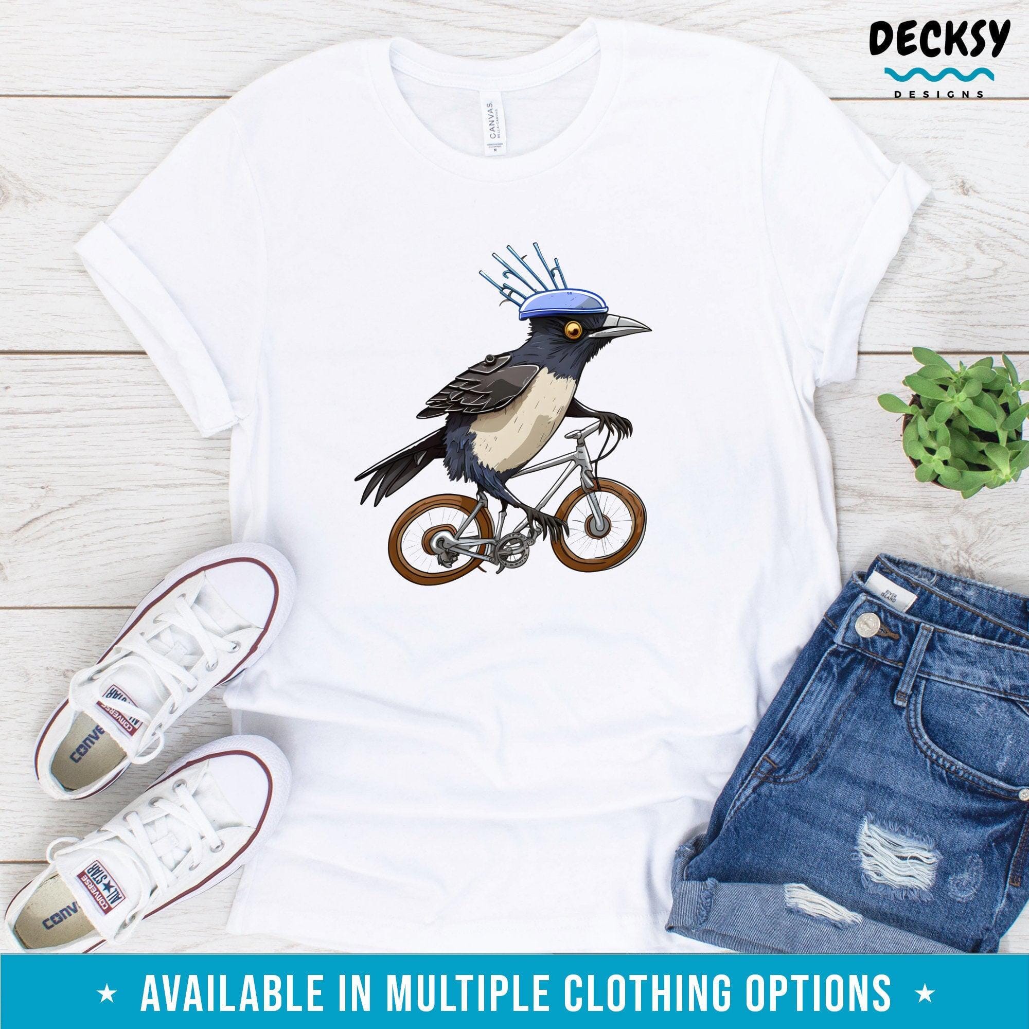 Magpie on a Bike Shirt, Funny Australian Birds Gift-Clothing:Gender-Neutral Adult Clothing:Tops & Tees:T-shirts:Graphic Tees-DecksyDesigns