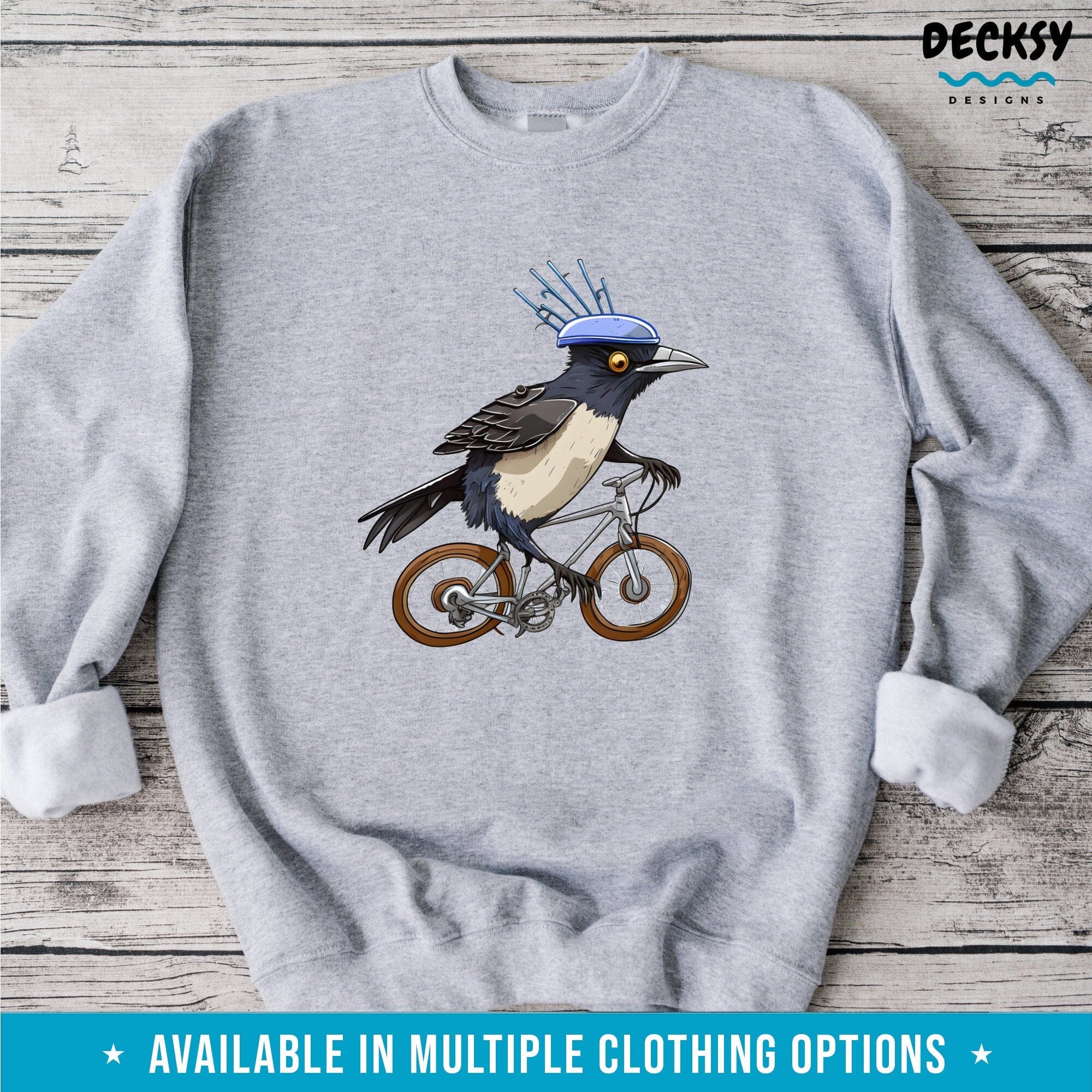 Magpie on a Bike Shirt, Funny Australian Birds Gift-Clothing:Gender-Neutral Adult Clothing:Tops & Tees:T-shirts:Graphic Tees-DecksyDesigns