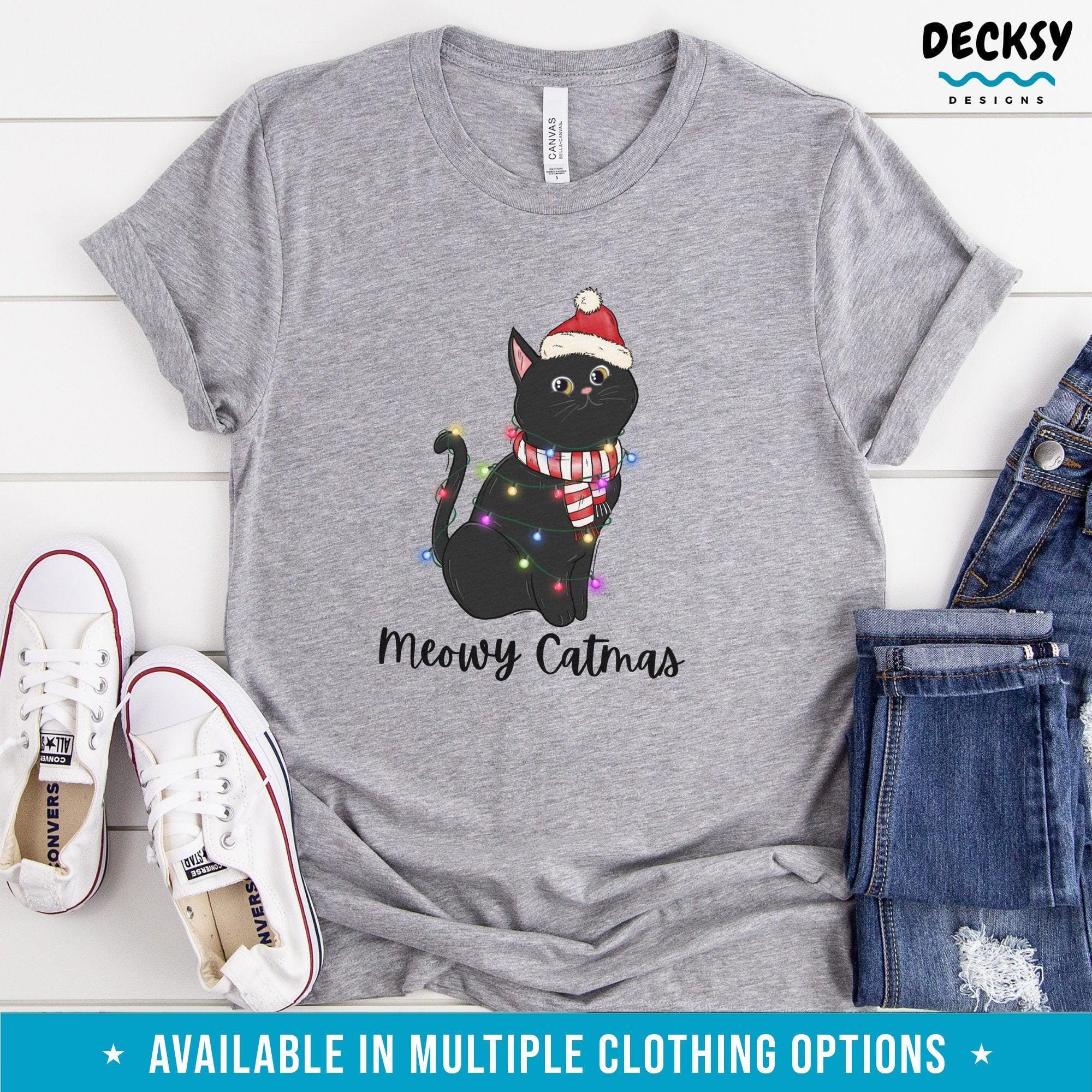 Meowy Catmas Shirt, Christmas Cat Gift-Clothing:Gender-Neutral Adult Clothing:Tops & Tees:T-shirts:Graphic Tees-DecksyDesigns