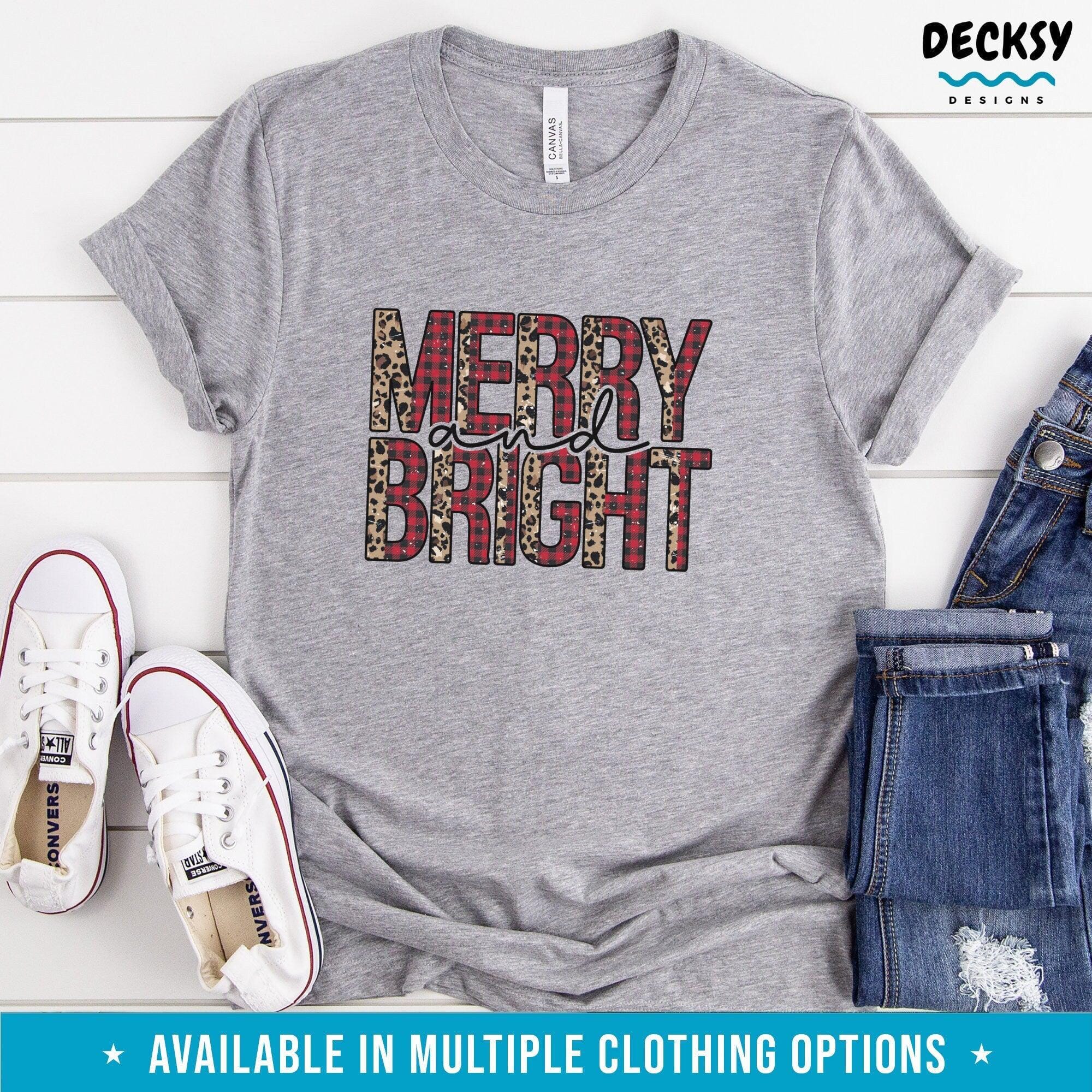 Merry And Bright Christmas Shirt, Xmas Gift For Family-Clothing:Gender-Neutral Adult Clothing:Tops & Tees:T-shirts:Graphic Tees-DecksyDesigns