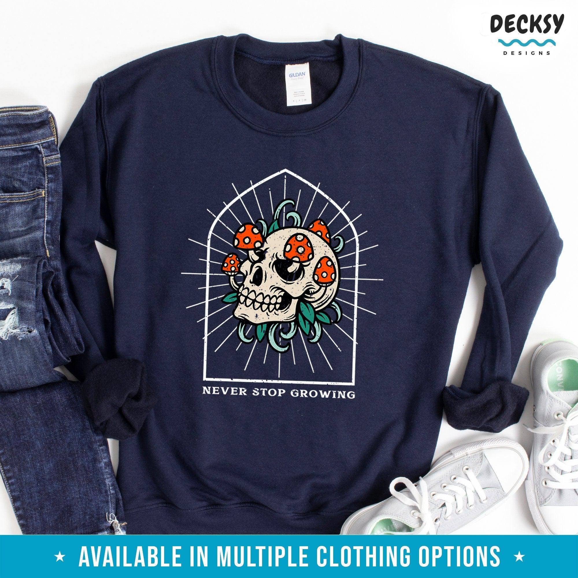 Mushroom Skull Sweatshirt, Aesthetic Gift-Clothing:Gender-Neutral Adult Clothing:Tops & Tees:T-shirts:Graphic Tees-DecksyDesigns