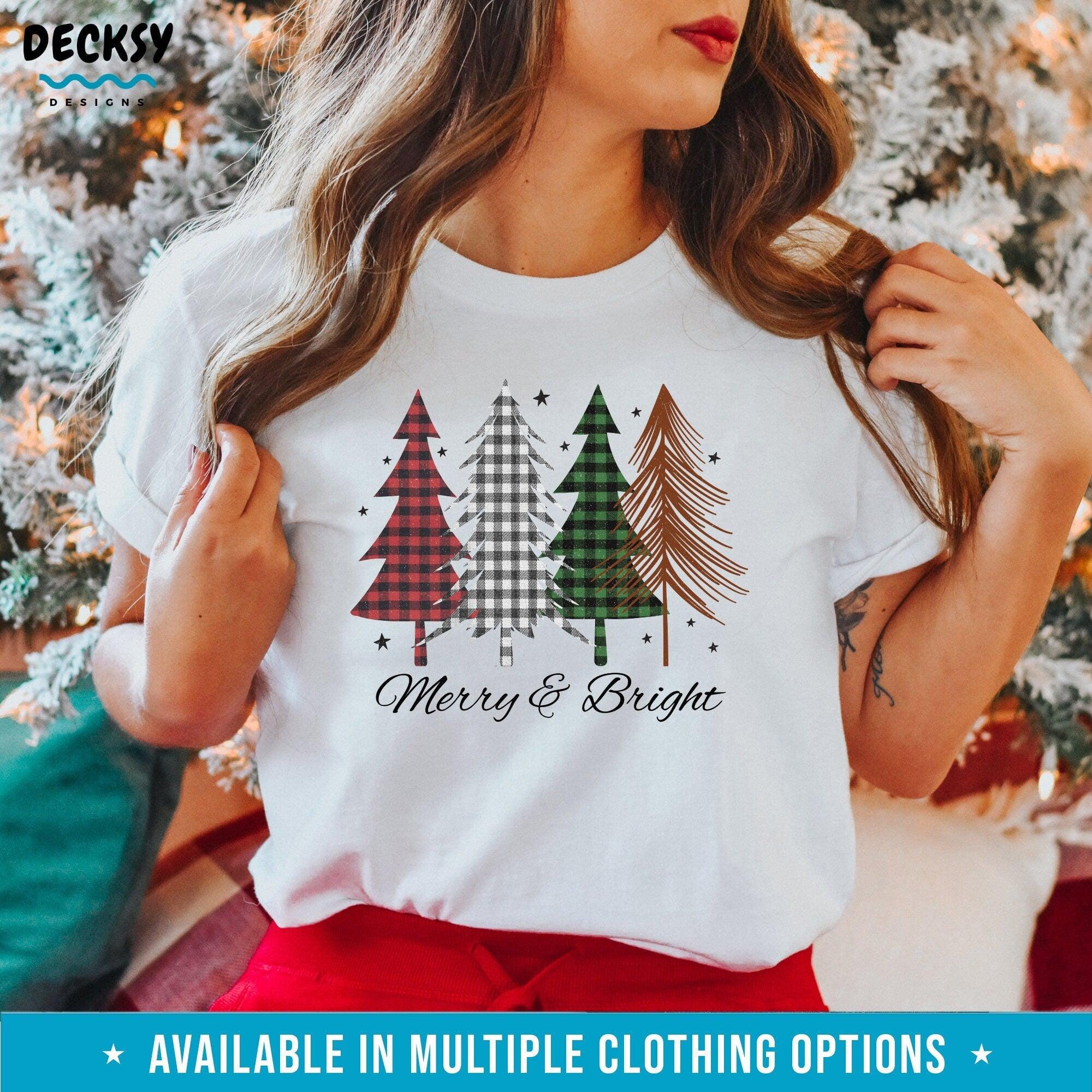 Plaid Christmas Trees Shirt, Merry And Bright Gift-Clothing:Gender-Neutral Adult Clothing:Tops & Tees:T-shirts:Graphic Tees-DecksyDesigns