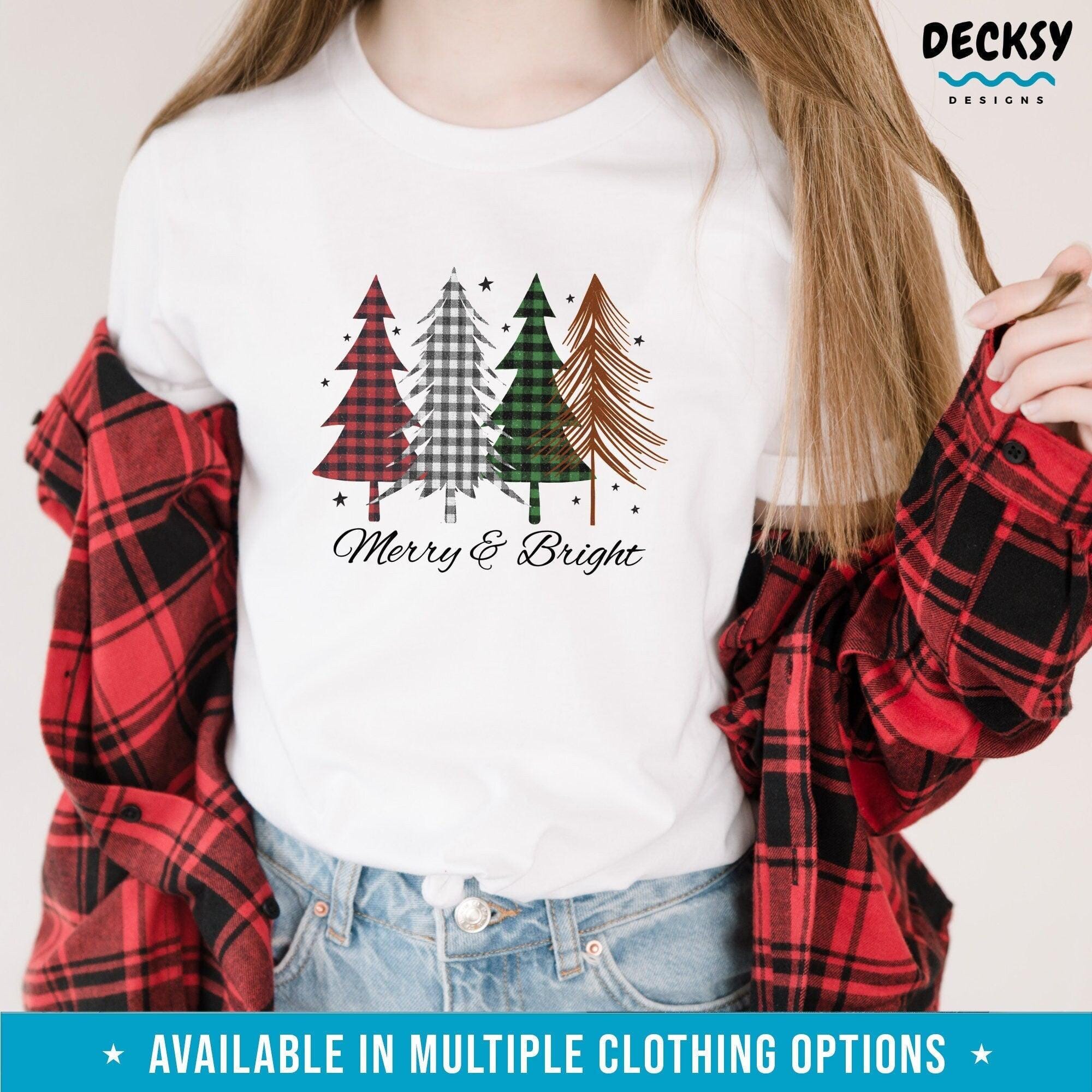 Plaid Christmas Trees Shirt, Merry And Bright Gift-Clothing:Gender-Neutral Adult Clothing:Tops & Tees:T-shirts:Graphic Tees-DecksyDesigns