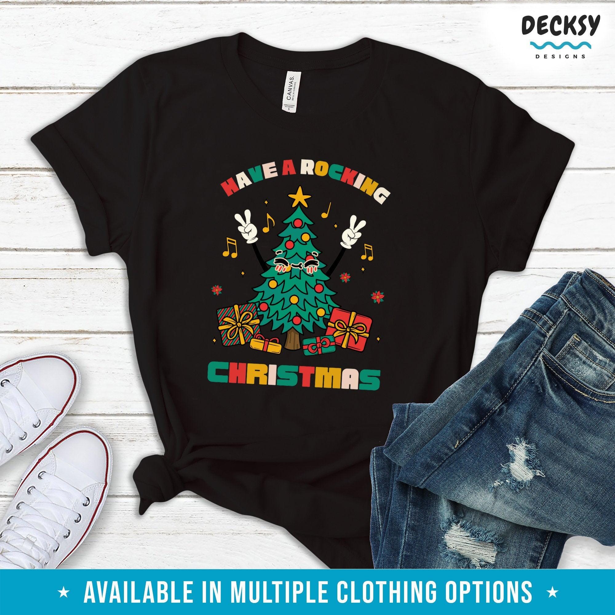 Rocking Christmas Tree Shirt, Music Lover Gift-Clothing:Gender-Neutral Adult Clothing:Tops & Tees:T-shirts:Graphic Tees-DecksyDesigns