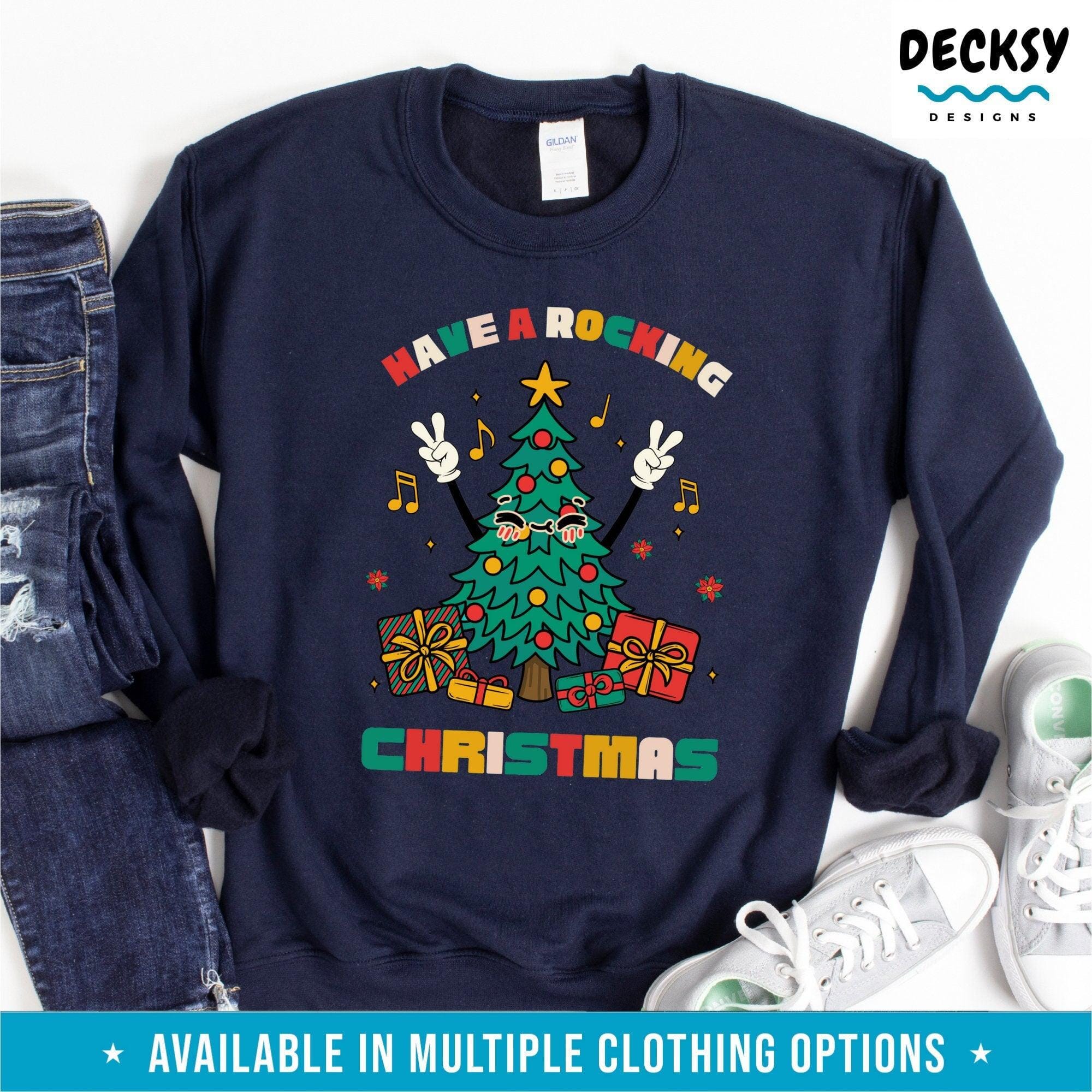 Rocking Christmas Tree Shirt, Music Lover Gift-Clothing:Gender-Neutral Adult Clothing:Tops & Tees:T-shirts:Graphic Tees-DecksyDesigns