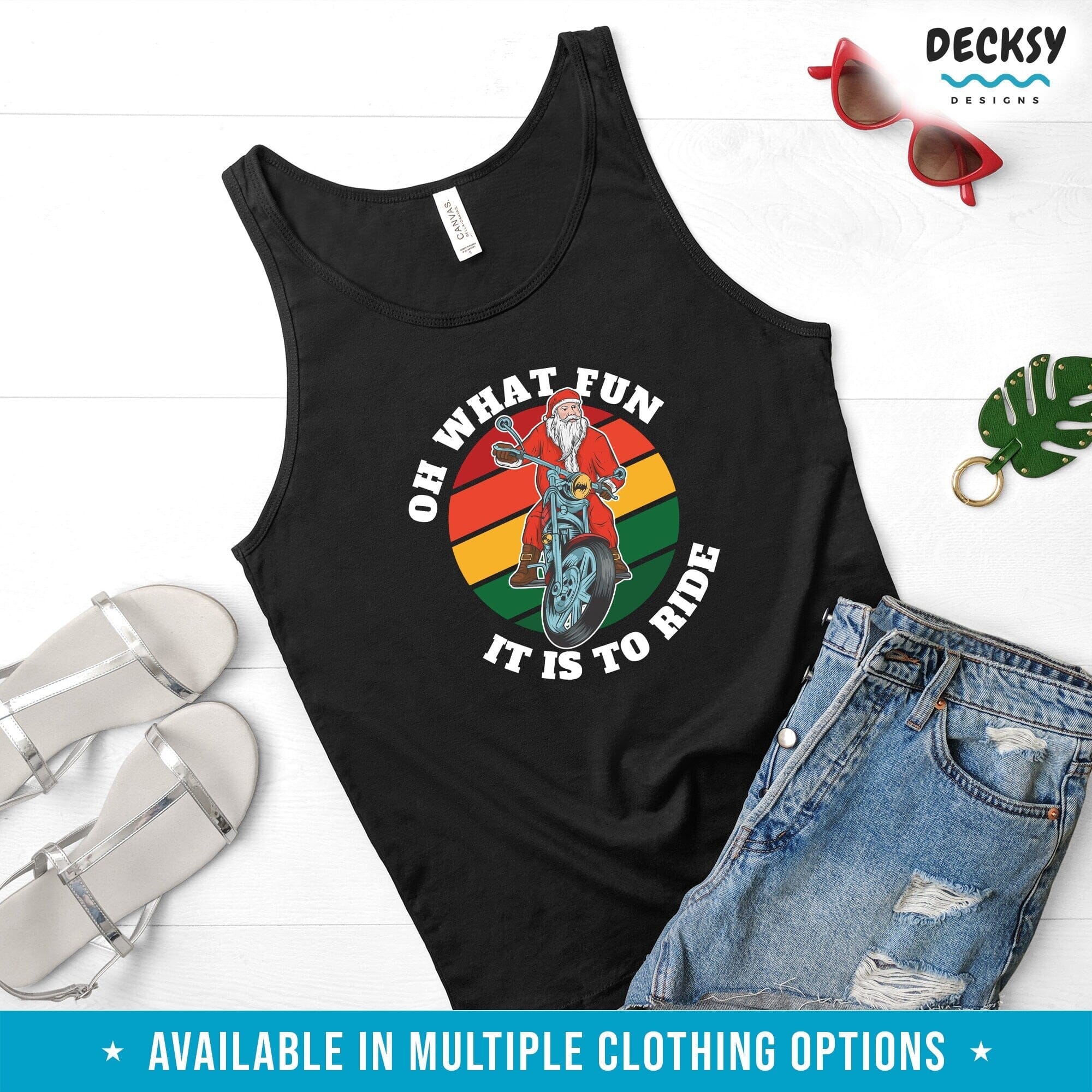 Santa Shirt, Gift for Biker-Clothing:Gender-Neutral Adult Clothing:Tops & Tees:T-shirts:Graphic Tees-DecksyDesigns