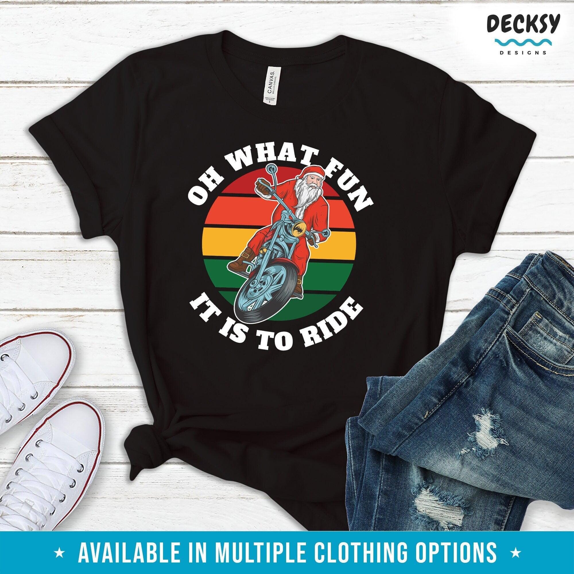 Santa Shirt, Gift for Biker-Clothing:Gender-Neutral Adult Clothing:Tops & Tees:T-shirts:Graphic Tees-DecksyDesigns