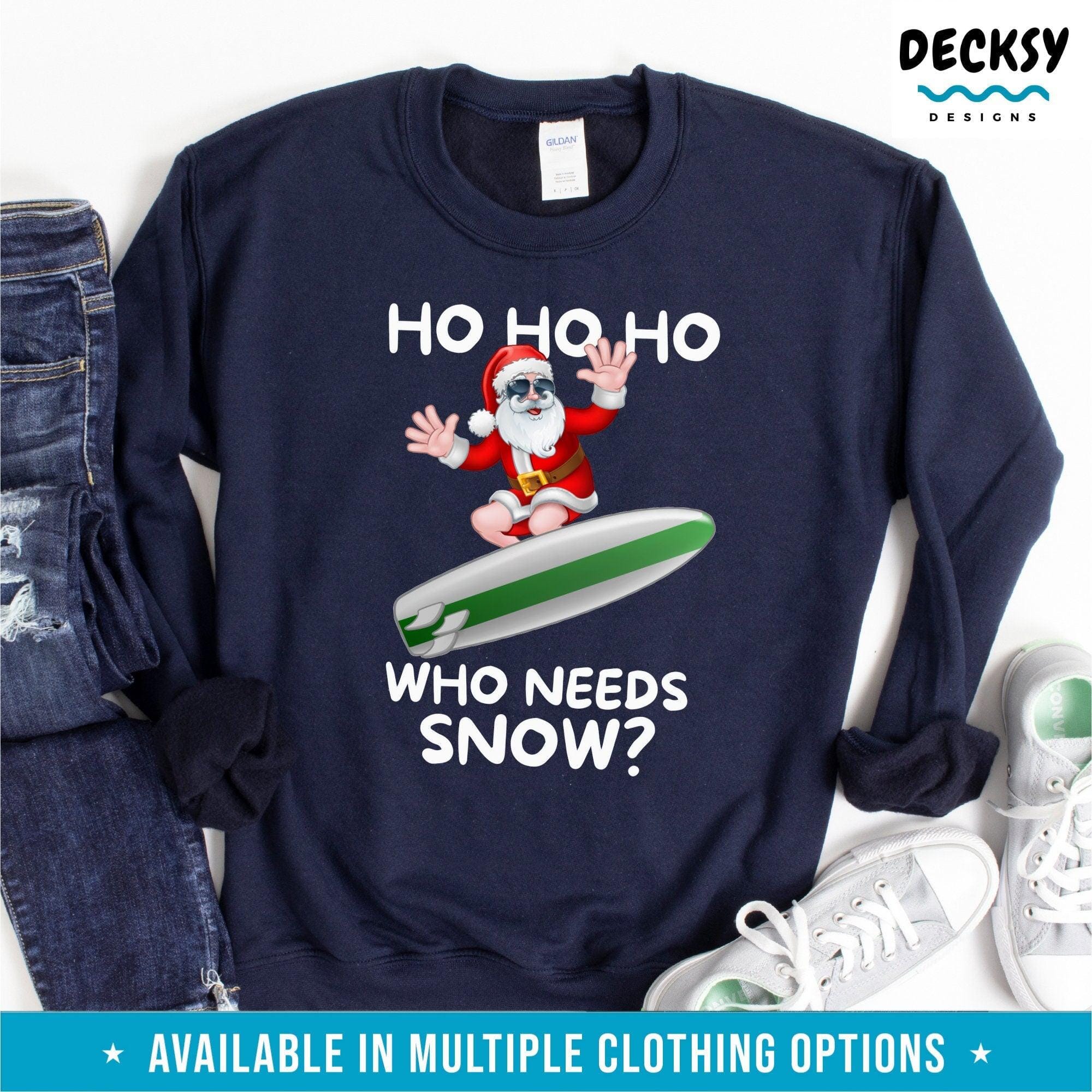 Surfing Santa Shirt, Australian Christmas Gift-Clothing:Gender-Neutral Adult Clothing:Tops & Tees:T-shirts:Graphic Tees-DecksyDesigns