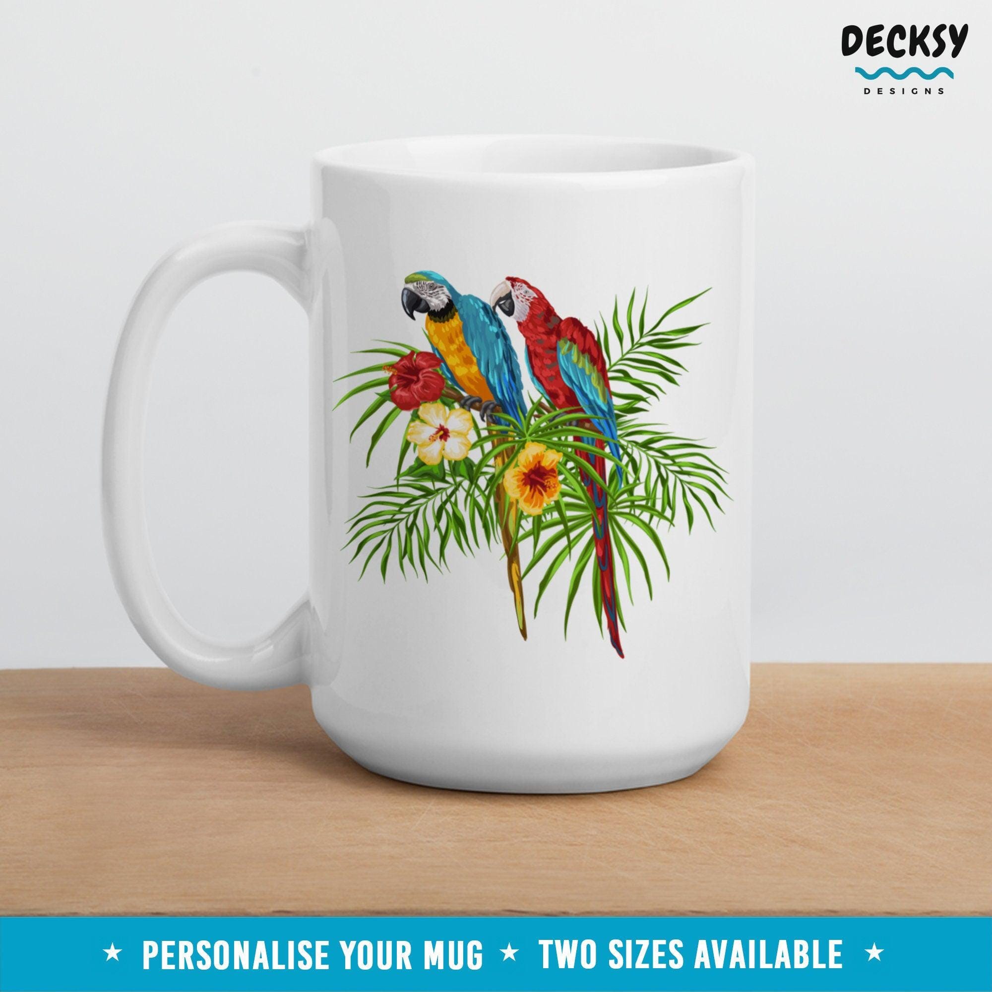 Macaws Coffee Mug, Macaw Parrot Gift-Home & Living:Kitchen & Dining:Drink & Barware:Drinkware:Mugs-DecksyDesigns-White Mug 11 oz-NO PERSONALISATION-DecksyDesigns