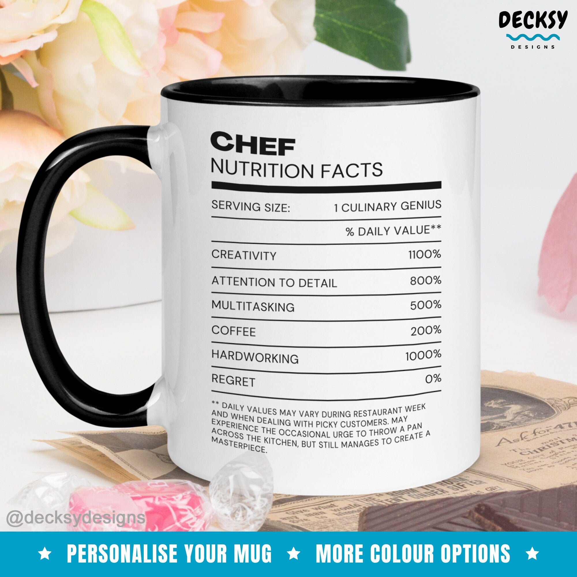 Custom Chef Nutrition Facts Mug, Cook Gift, Funny Chef Mug, Sous Chef Gift, Gift For Boss Funny, Chef Birthday Gift, Pastry Chef Gifts Mugs by DecksyDesigns