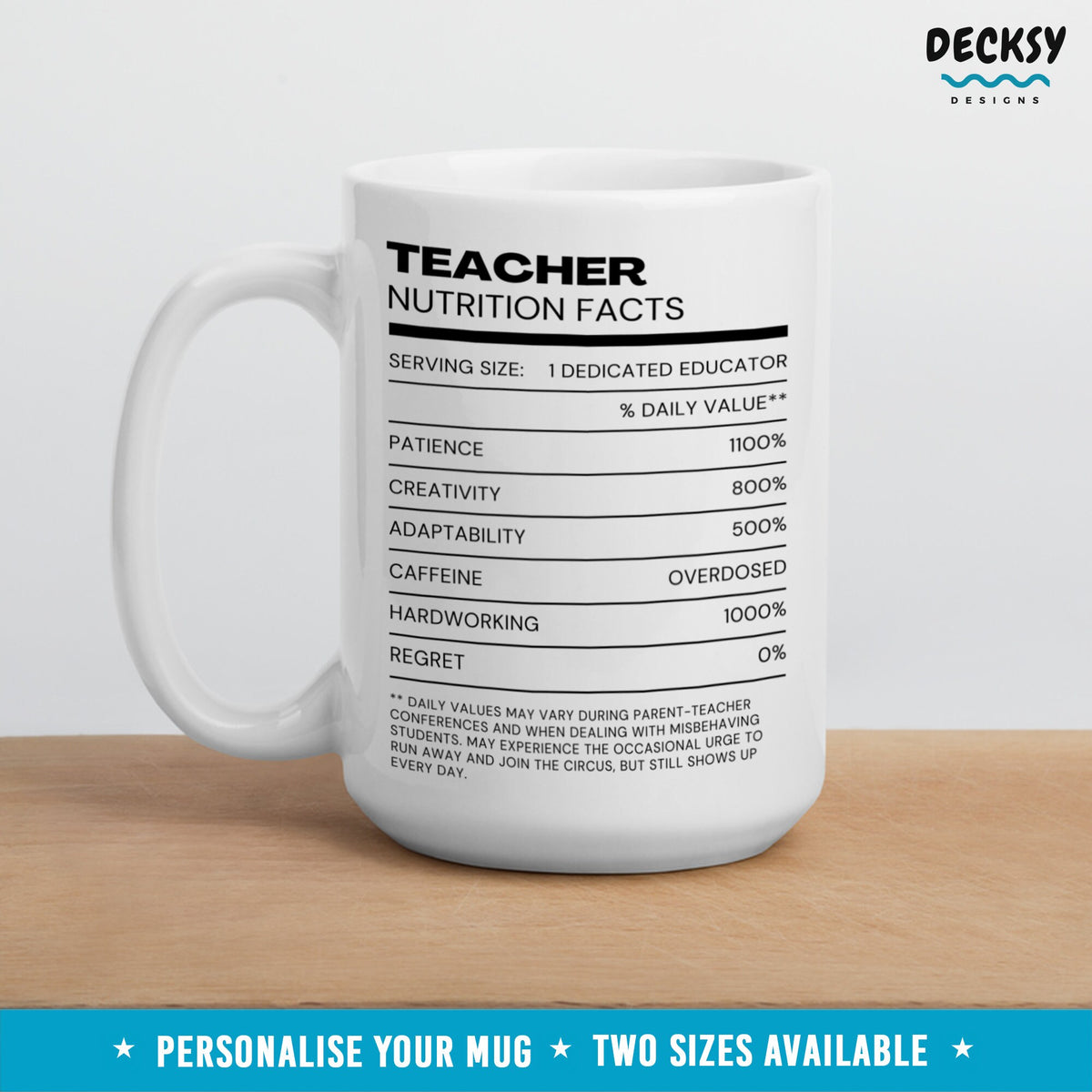 Teacher Nutrition Facts Mug, Custom Gift For Teacher, End Of Term Gift For Educator, Teacher Appreciation Cup, New Teaching Assistant Gift Mugs by DecksyDesigns