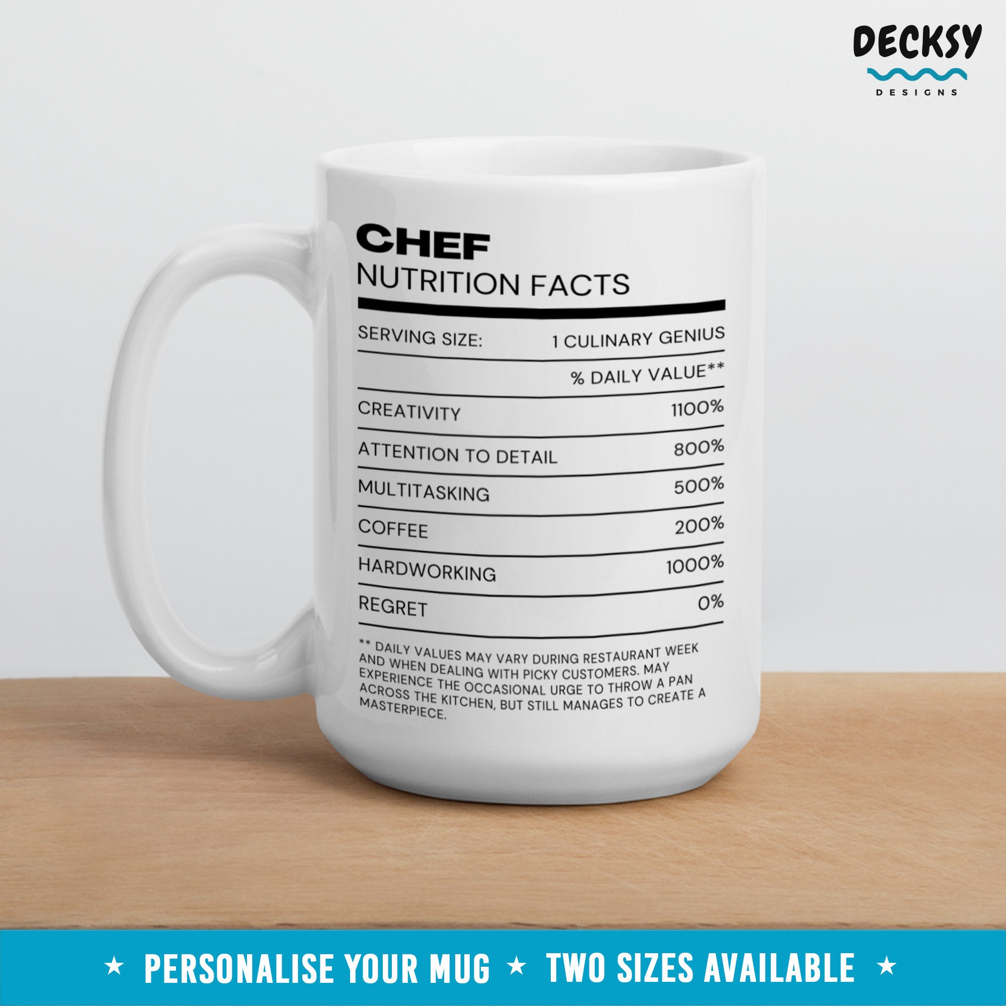 Custom Chef Nutrition Facts Mug, Cook Gift, Funny Chef Mug, Sous Chef Gift, Gift For Boss Funny, Chef Birthday Gift, Pastry Chef Gifts Mugs by DecksyDesigns