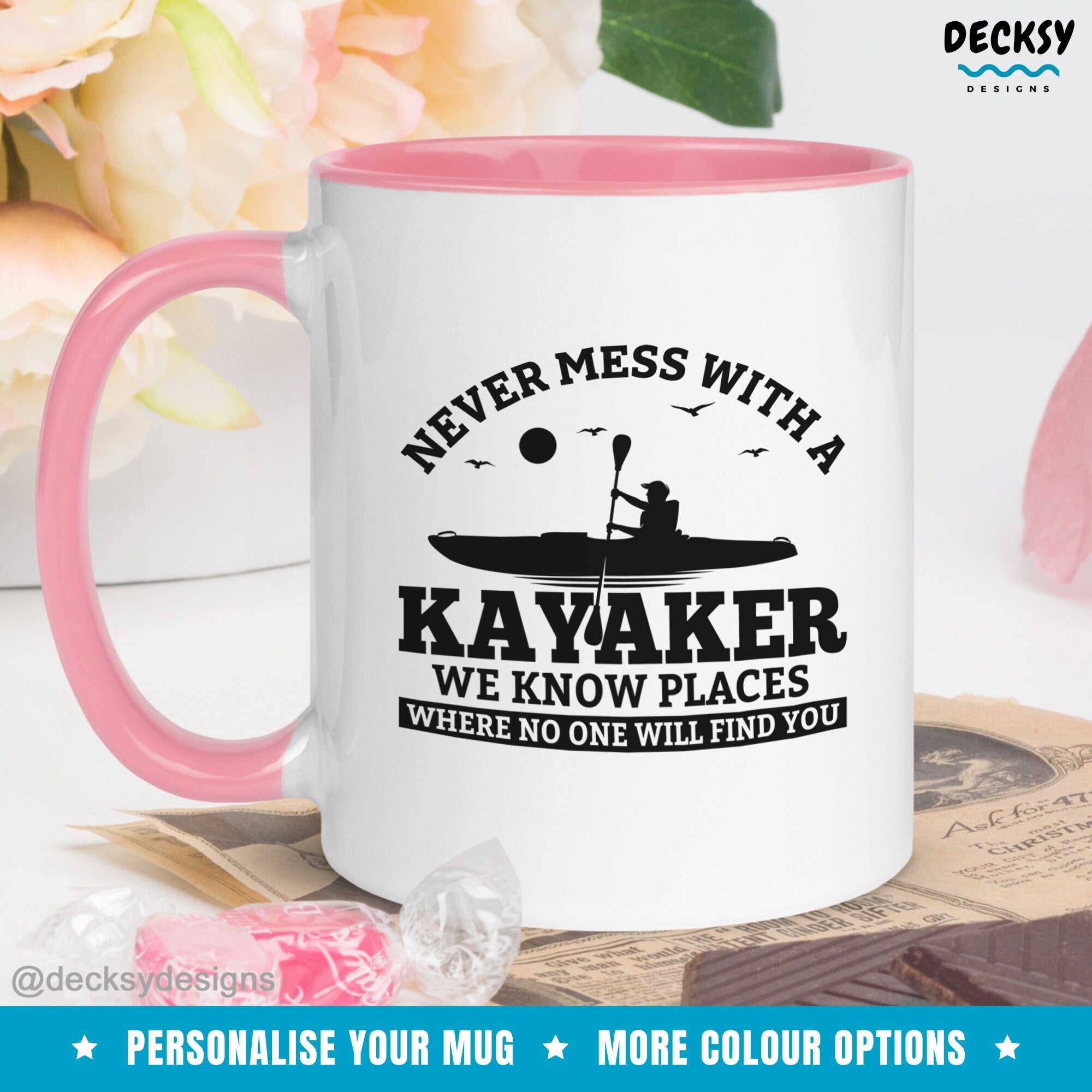 Kayak Coffee Mug, Funny Gift For Paddler, Custom Kayaking Lover Gift, Personalised Adventurer Nature Mug, River Canoe Kayak Paddling Gift Mugs by DecksyDesigns