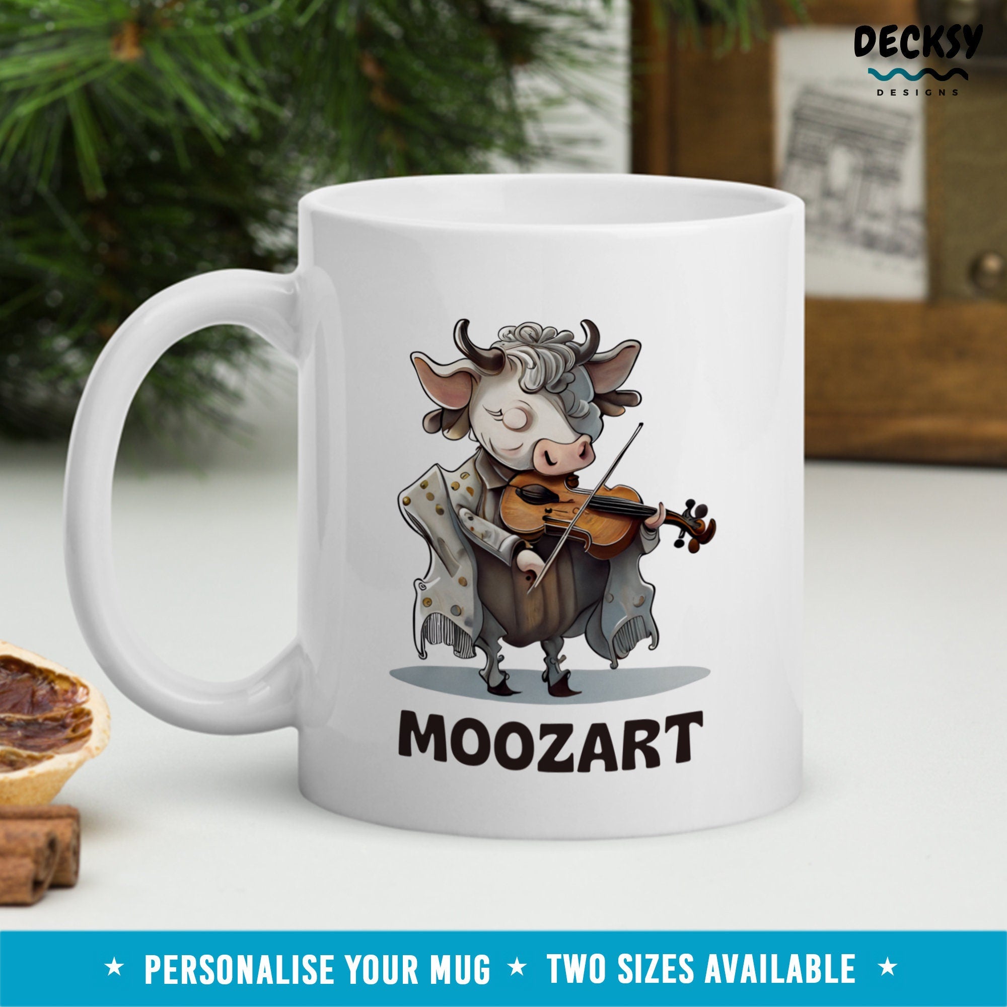 Cute Cow Music Mug, Personalised Musician Gift, Custom Violinist Coffee Mug Violin Player Mug, Classical Music Teacher Mug, Funny Coffee Cup Mugs by DecksyDesigns