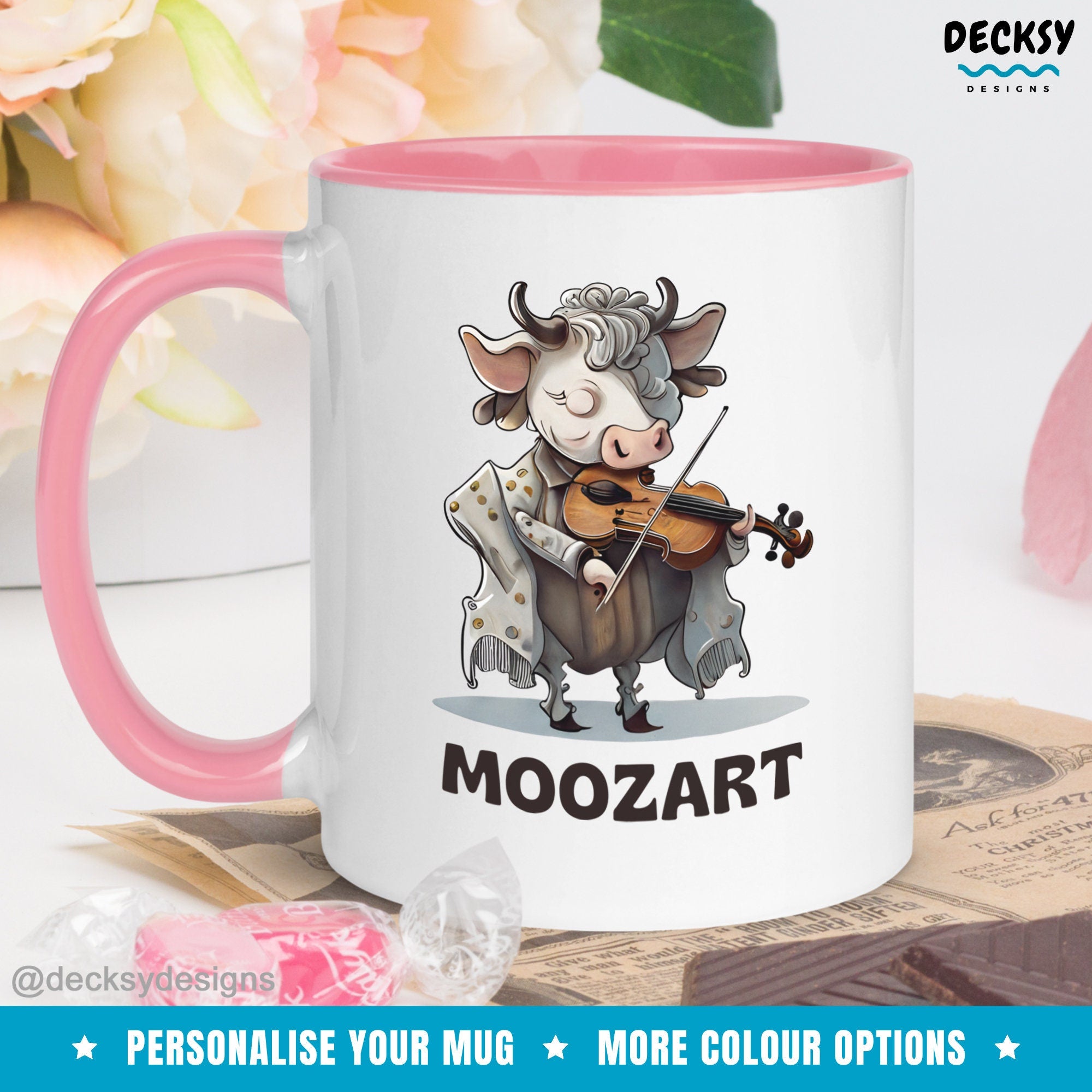 Cute Cow Music Mug, Personalised Musician Gift, Custom Violinist Coffee Mug Violin Player Mug, Classical Music Teacher Mug, Funny Coffee Cup Mugs by DecksyDesigns